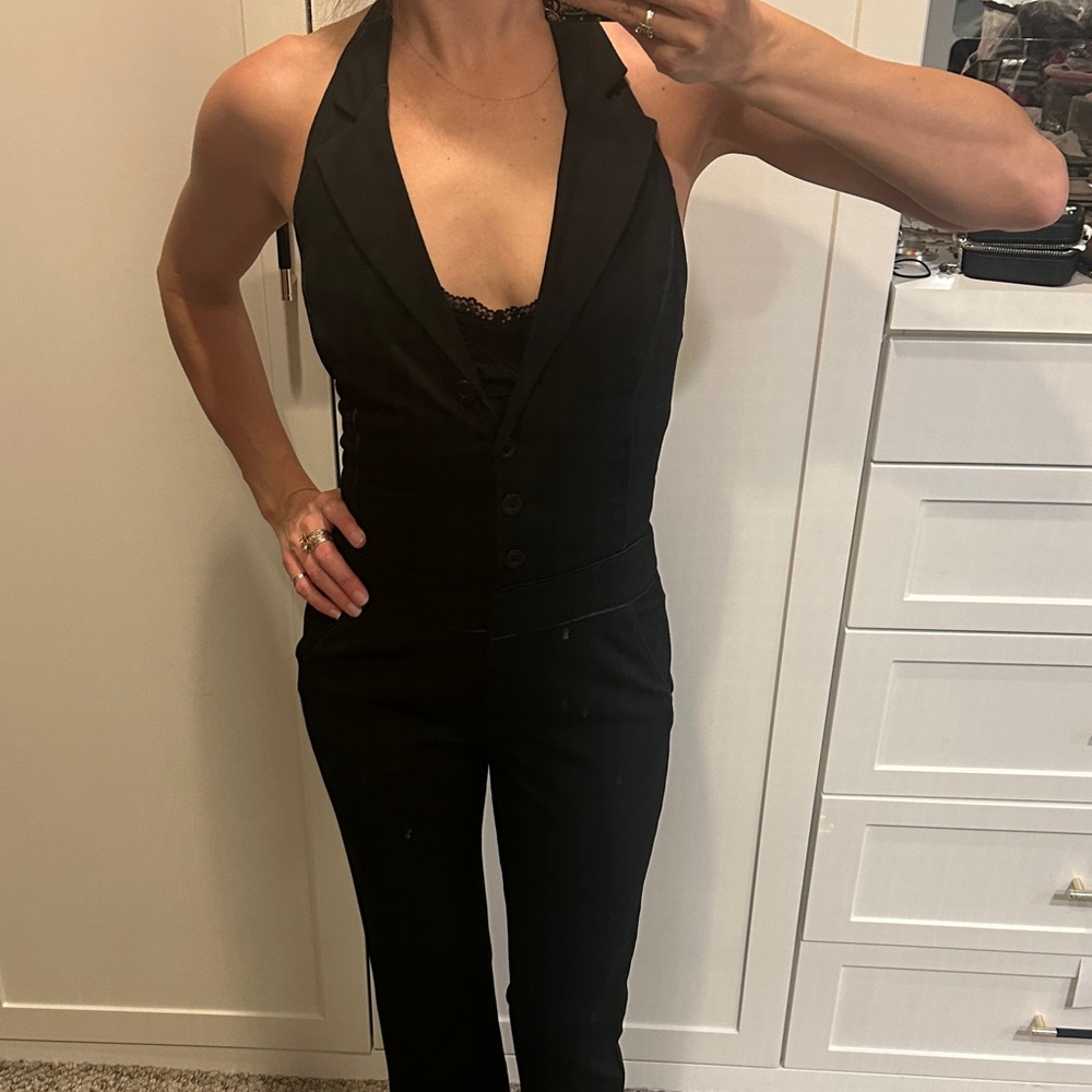 Sexy Black Bebe Halter Jumpsuit